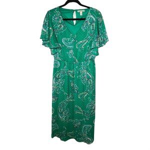 Dana Buchman Dress Womens Maxi Long Boho Cottagecore Floral Size Medium Green